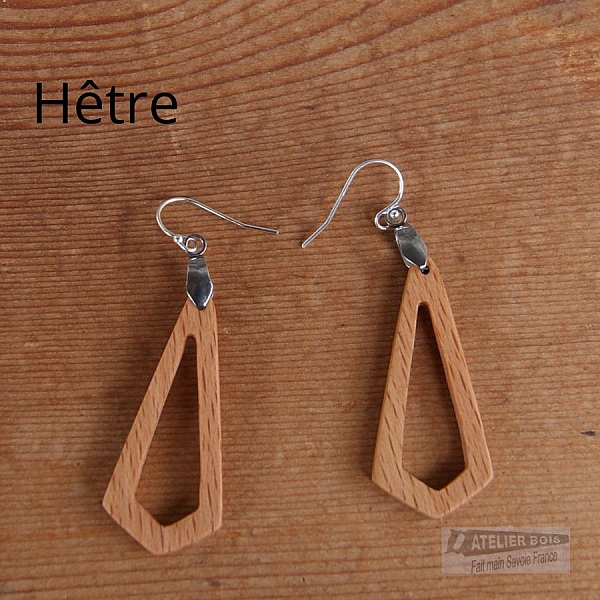 boucle d'oreille polygone ajour&eacute; en bois bijoux &eacute;thique en bois, bijou nature cir&eacute;, fait main
