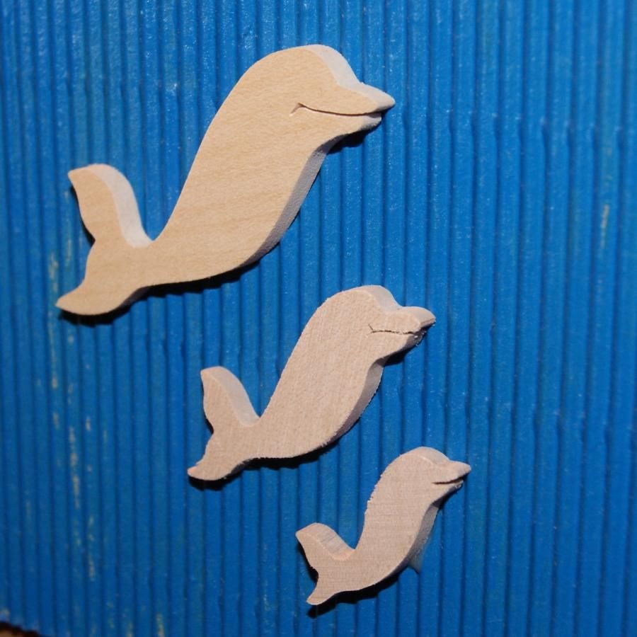 miniatyr delfin figur 3,5 x 3,7 cm massivt trä för målning, tjocklek 3mm, för scrapbooking
