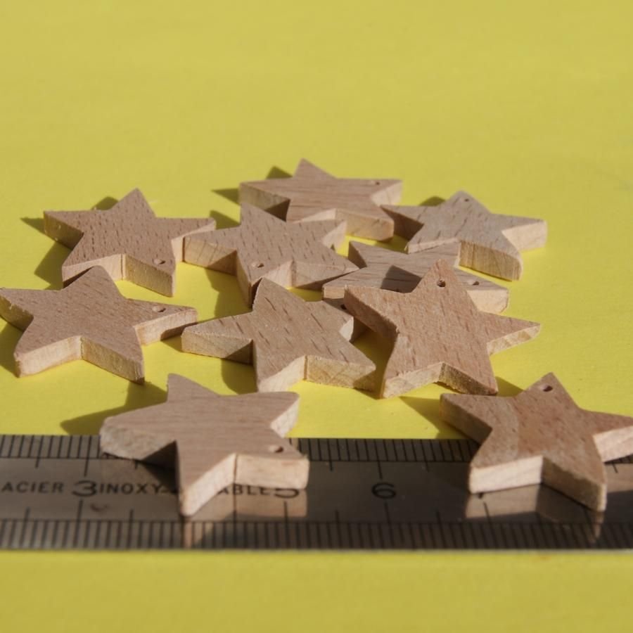 Miniatyrstjärna med 5 genomborrade grenar, juldekoration att dekorera och hänga upp, massivt trä.