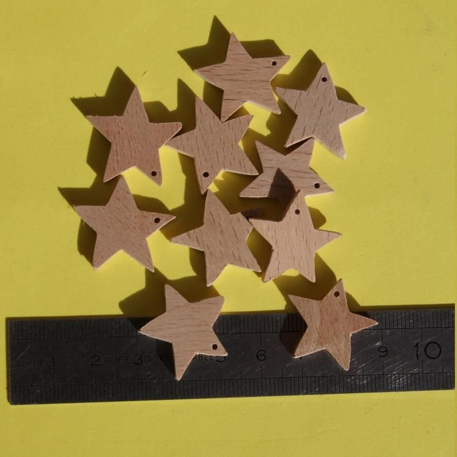 Miniatyrstjärna med 5 genomborrade grenar, juldekoration att dekorera och hänga upp, massivt trä.