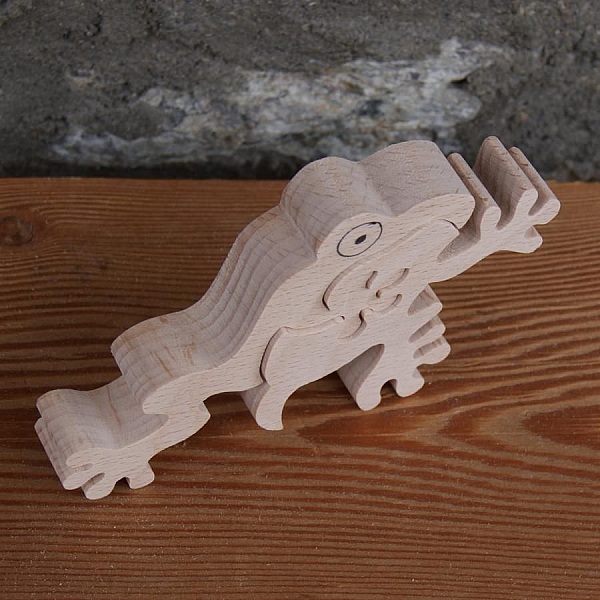 groda pussel 2 bitar massivt boktr&auml; handgjord, batrachian