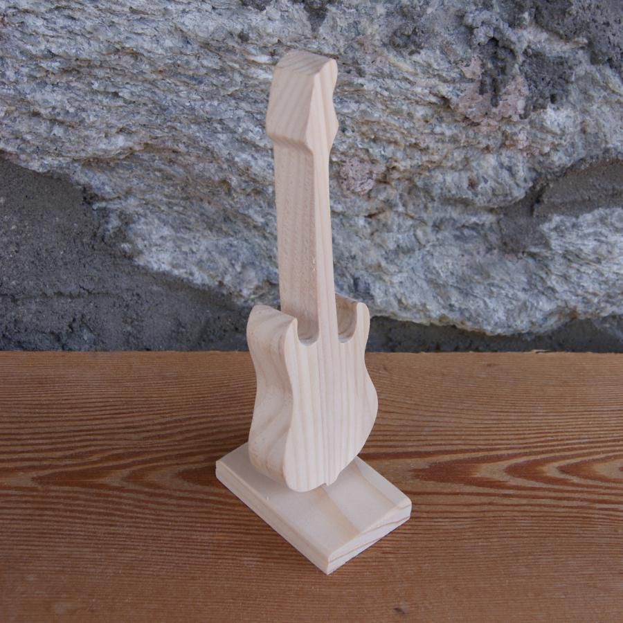 elektrisk gitarr monterad på en 15cm hög bas, handgjord massivt trä, bröllopsbordsdekoration