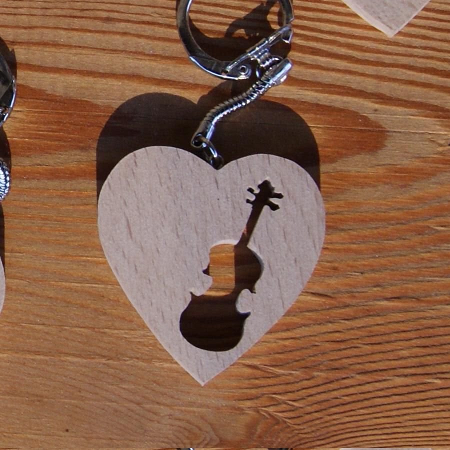 hjärta och violin nyckelring, handgjord, violinist present