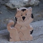 Träpussel 3 bitar katt, Hetre kattunge, handgjord