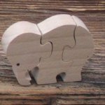 3 pusselbitar elefant massivt trä, handgjord, savannens djur