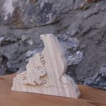 3 murmeldjur pussel 4 bitar massivt bokträ, handgjord, bergsdjur