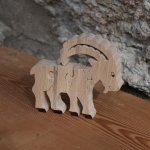 Träpussel 4 bitar Ibex i massiv bok, handgjord, bergsdjur