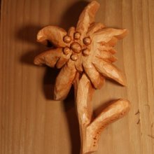 Edelweiss i trä, handsnidad och vaxad i körsbärsträ, dekoration av chalet, lind